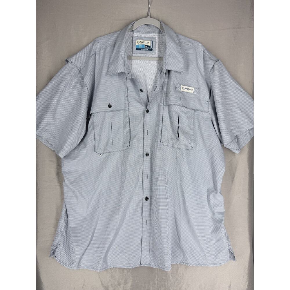 Magellan Fishing Shirt Men's Size 2XL Vented Blue/White Relaxed Fit